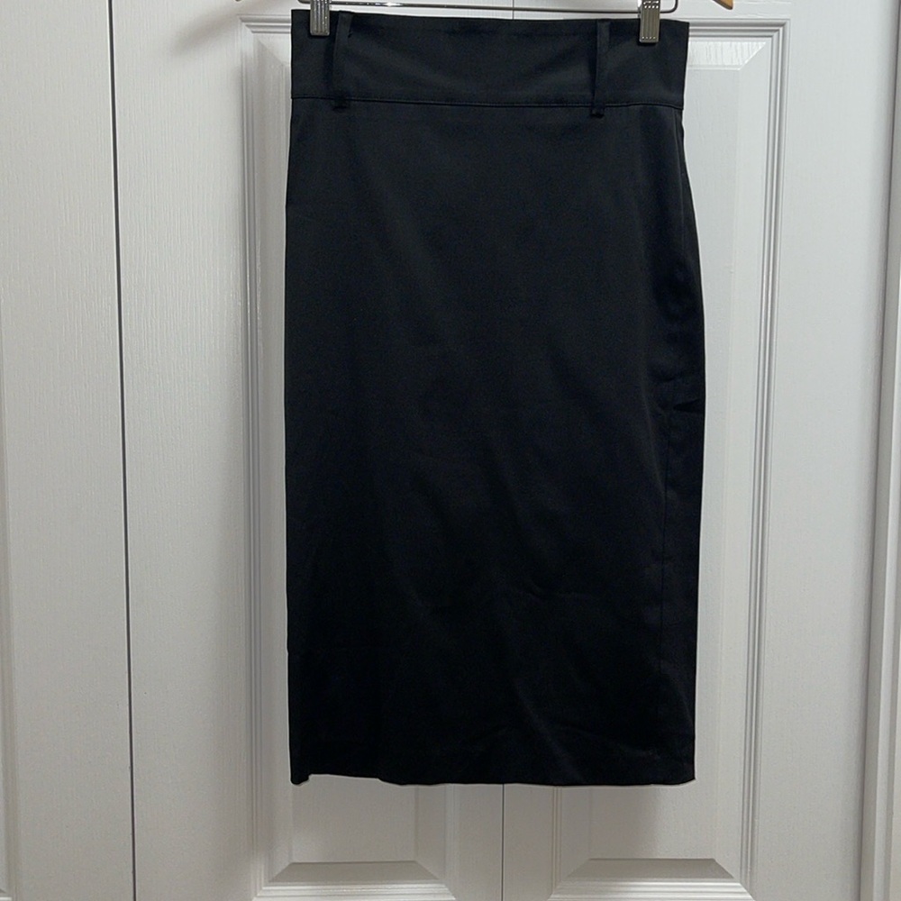 Satin Stretch black midi pencil skirt
